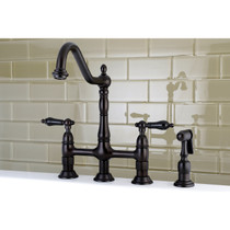 Kingston Brass KS1275PKLBS Duchess Bridge Kitchen Faucet with Brass Sprayer, Oil Rubbed Bronze