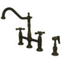 Kingston Brass KS1275AXBS Heritage Bridge Kitchen Faucet with Brass Sprayer, Oil Rubbed Bronze