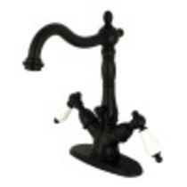 Kingston Brass KS1430PL Heritage Two-Handle Bathroom Faucet with Brass Pop-Up and Cover Plate, Matte Black