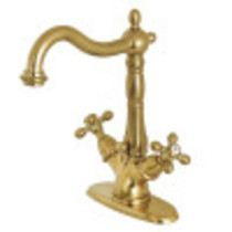 Kingston Brass KS1437AX Heritage Two-Handle Bathroom Faucet with Brass Pop-Up and Cover Plate, Brushed Brass