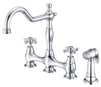 Opulence 2H Bridge Kitchen Faucet w/ Cross Handles w/ Spray 1.75gpm Chrome