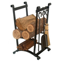 Compact Curved Fireplace Log Rack w/ 3 Tools HS