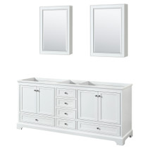 Deborah 80 Inch Double Bathroom Vanity in White, No Countertop, No Sinks, and Medicine Cabinets