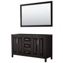 Daria 60 Inch Double Bathroom Vanity in Dark Espresso, No Countertop, No Sink, and 58 Inch Mirror