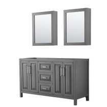 Daria 60 Inch Double Bathroom Vanity in Dark Gray, No Countertop, No Sink, and Medicine Cabinets