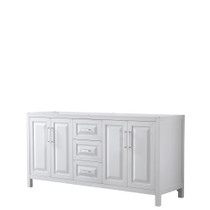 Daria 72 Inch Double Bathroom Vanity in White, No Countertop, No Sink, and No Mirror