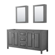 Daria 72 Inch Double Bathroom Vanity in Dark Gray, No Countertop, No Sink, and Medicine Cabinets