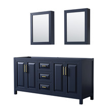 Daria 72 Inch Double Bathroom Vanity in Dark Blue, No Countertop, No Sink, Medicine Cabinets
