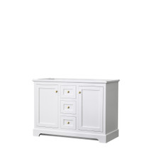 Avery 48 Inch Double Bathroom Vanity in White, No Countertop, No Sinks, Brushed Gold Trim