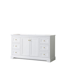 Avery 60 Inch Single Bathroom Vanity in White, No Countertop, No Sink, Brushed Gold Trim