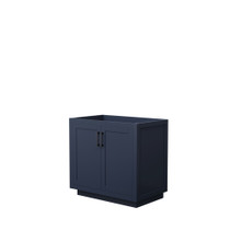 Miranda 36 Inch Single Bathroom Vanity in Dark Blue, No Countertop, No Sink, Matte Black Trim