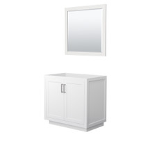 Miranda 36 Inch Single Bathroom Vanity in White, No Countertop, No Sink, Brushed Nickel Trim, 34 Inch Mirror