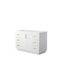 Miranda 48 Inch Single Bathroom Vanity in White, No Countertop, No Sink, Brushed Gold Trim