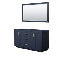 Miranda 60 Inch Double Bathroom Vanity in Dark Blue, No Countertop, No Sink, Brushed Nickel Trim, 58 Inch Mirror