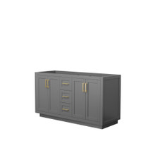 Miranda 60 Inch Double Bathroom Vanity in Dark Gray, No Countertop, No Sink, Brushed Gold Trim