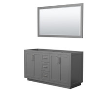 Miranda 60 Inch Double Bathroom Vanity in Dark Gray, No Countertop, No Sink, Brushed Nickel Trim, 58 Inch Mirror