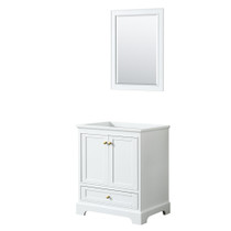 Deborah 30 Inch Single Bathroom Vanity in White, No Countertop, No Sink, Brushed Gold Trim, 24 Inch Mirror