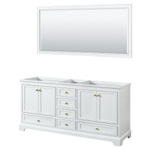Deborah 72 Inch Double Bathroom Vanity in White, No Countertop, No Sinks, Brushed Gold Trim, 70 Inch Mirror