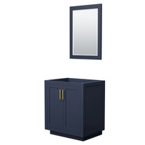 Miranda 30 Inch Single Bathroom Vanity in Dark Blue, No Countertop, No Sink, Brushed Gold Trim, 24 Inch Mirror