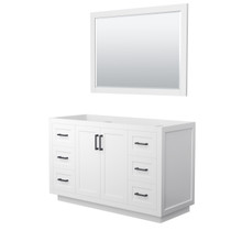 Miranda 54 Inch Single Bathroom Vanity in White, No Countertop, No Sink, Matte Black Trim, 46 Inch Mirror