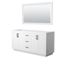 Miranda 66 Inch Double Bathroom Vanity in White, No Countertop, No Sink, Matte Black Trim, 58 Inch Mirror