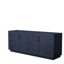 Miranda 84 Inch Double Bathroom Vanity in Dark Blue, No Countertop, No Sink, Matte Black Trim