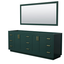 Miranda 84 Inch Double Bathroom Vanity in Green, No Countertop, No Sink, Brushed Gold Trim, 70 Inch Mirror