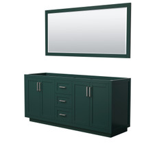 Miranda 72 Inch Double Bathroom Vanity in Green, No Countertop, No Sink, Brushed Nickel Trim, 70 Inch Mirror