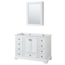 Deborah 48 Inch Single Bathroom Vanity in White, No Countertop, No Sink, Matte Black Trim, Medicine Cabinet