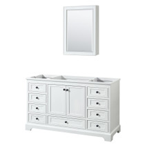 Deborah 60 Inch Single Bathroom Vanity in White, No Countertop, No Sink, Matte Black Trim, Medicine Cabinet