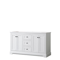 Avery 60 Inch Double Bathroom Vanity in White, No Countertop, No Sinks, Matte Black Trim