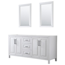 Daria 72 Inch Double Bathroom Vanity in White, No Countertop, No Sink, Matte Black Trim, 24 Inch Mirrors