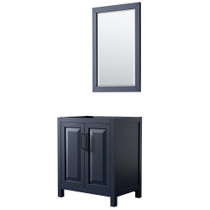 Daria 30 Inch Single Bathroom Vanity in Dark Blue, No Countertop, No Sink, Matte Black Trim, 24 Inch Mirror