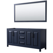 Daria 72 Inch Double Bathroom Vanity in Dark Blue, No Countertop, No Sink, Matte Black Trim, 70 Inch Mirror
