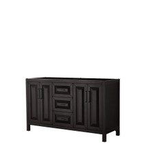 Daria 60 Inch Double Bathroom Vanity in Dark Espresso, No Countertop, No Sink, Matte Black Trim