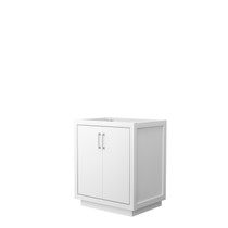 Icon 30 Inch Single Bathroom Vanity in White, No Countertop, No Sink, Brushed Nickel Trim