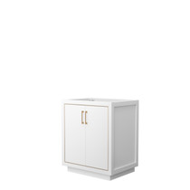 Icon 30 Inch Single Bathroom Vanity in White, No Countertop, No Sink, Satin Bronze Trim