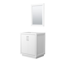 Icon 30 Inch Single Bathroom Vanity in White, No Countertop, No Sink, Brushed Nickel Trim, 24 Inch Mirror