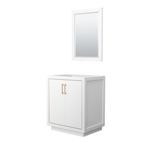 Icon 30 Inch Single Bathroom Vanity in White, No Countertop, No Sink, Satin Bronze Trim, 24 Inch Mirror
