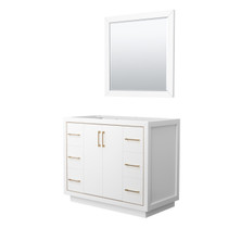 Icon 42 Inch Single Bathroom Vanity in White, No Countertop, No Sink, Satin Bronze Trim, 34 Inch Mirror