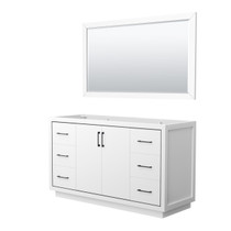 Icon 60 Inch Single Bathroom Vanity in White, No Countertop, No Sink, Matte Black Trim, 58 Inch Mirror