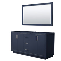 Icon 66 Inch Double Bathroom Vanity in Dark Blue, No Countertop, No Sink, Brushed Nickel Trim, 58 Inch Mirror