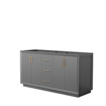 Strada 66 Inch Double Bathroom Vanity in Dark Gray, No Countertop, No Sink, Satin Bronze Trim