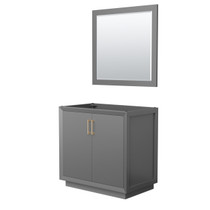 Strada 36 Inch Single Bathroom Vanity in Dark Gray, No Countertop, No Sink, Satin Bronze Trim, 34 Inch Mirror