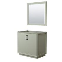 Strada 36 Inch Single Bathroom Vanity in Light Green, No Countertop, No Sink, Matte Black Trim, 34 Inch Mirror