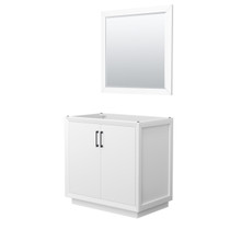 Strada 36 Inch Single Bathroom Vanity in White, No Countertop, No Sink, Matte Black Trim, 34 Inch Mirror