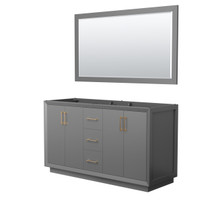 Strada 60 Inch Double Bathroom Vanity in Dark Gray, No Countertop, No Sink, Satin Bronze Trim, 58 Inch Mirror