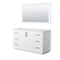 Strada 60 Inch Single Bathroom Vanity in White, No Countertop, No Sink, Matte Black Trim, 58 Inch Mirror