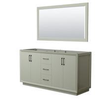 Strada 66 Inch Double Bathroom Vanity in Light Green, No Countertop, No Sink, Matte Black Trim, 58 Inch Mirror