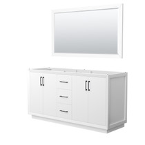 Strada 66 Inch Double Bathroom Vanity in White, No Countertop, No Sink, Matte Black Trim, 58 Inch Mirror